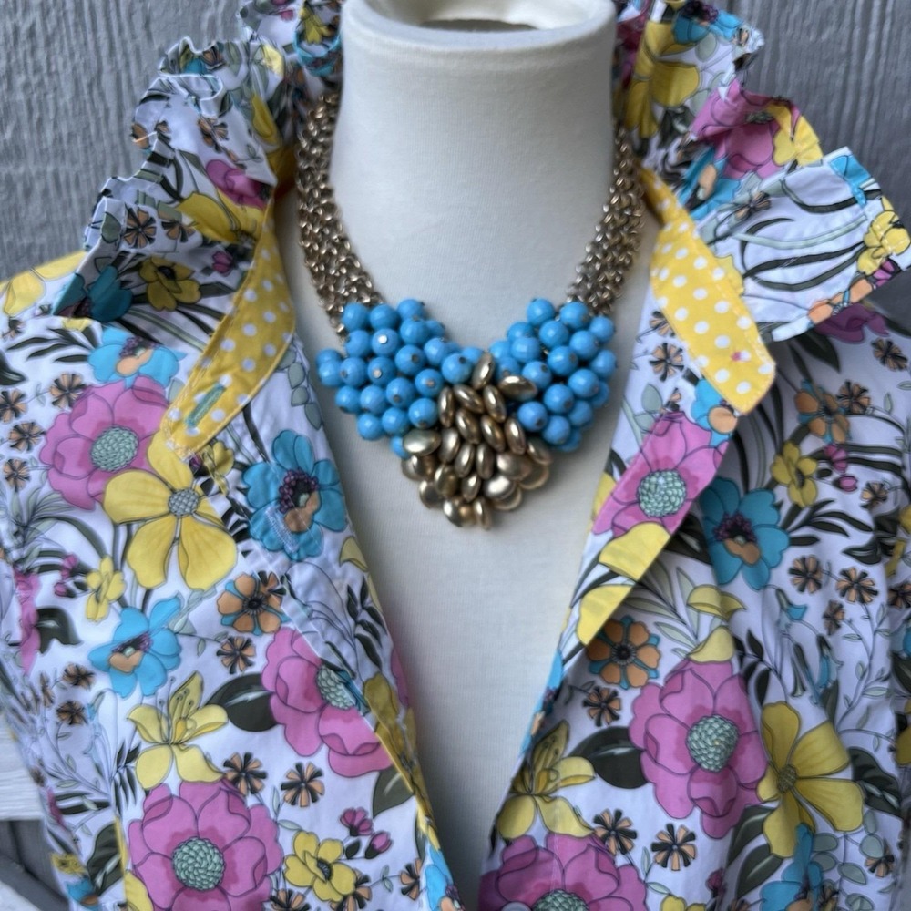 Upcycled Hippy Talbots Liberty Like Floral &‎ Polka Dot Ruffle Collar Shirt L